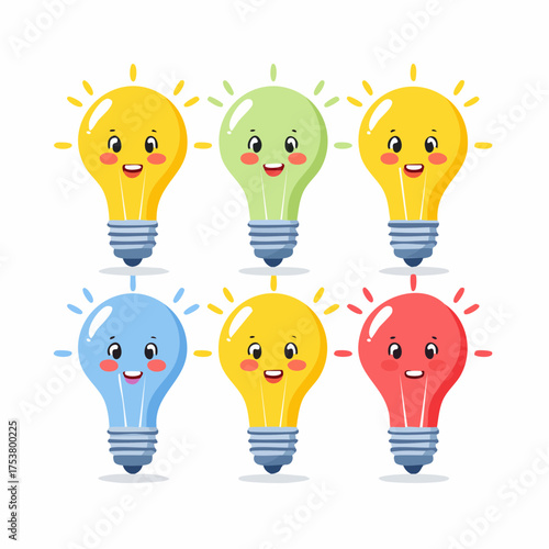 Cute colorful lightbulbs sparking bright ideas, perfect for educational resources, creative projects, and inspiring innovation, originally a scalable graphic