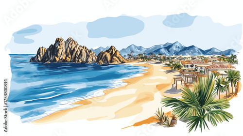 Los Cabos. Los Cabos hand drawn watercolor illustration
