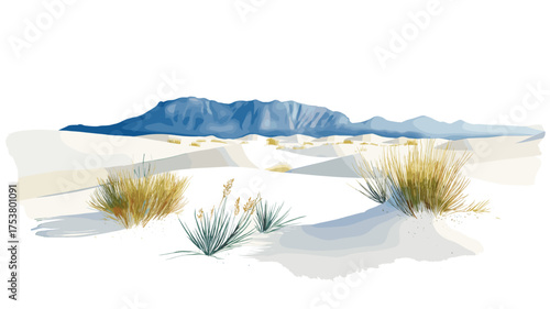 White Sands National Park. White Sands National Park hand drawn watercolor illustration
