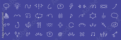 Comic expression sign and movement effect doodle. Japanese decorative lines, shock, character emotion. Hand drawn set of anime and manga symbols in sketch style