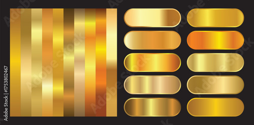 Golden metallic gradient texture and button collection