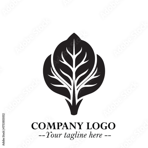 Spinach Logo Symbol in Black on the White Background Minimalist Leaf Vegetable Illustration