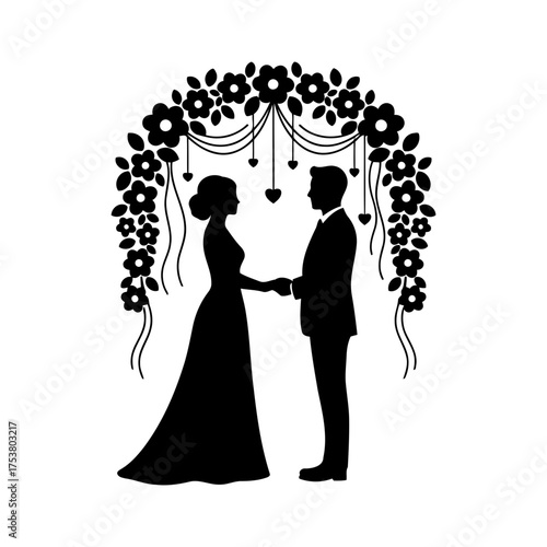 Valentine vector art of silhouette of a couple getting married