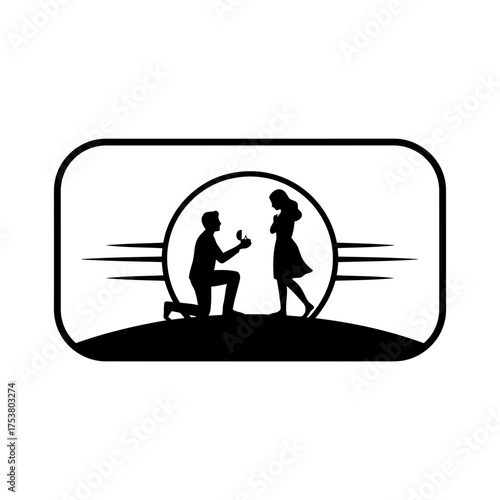 Valentine vector art of man proposing to woman with sun