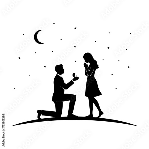 Valentine vector art of silhouette of a man proposing to a woman