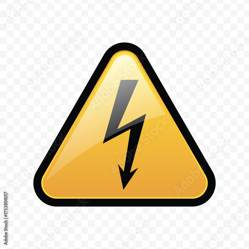 Glossy Yellow Warning Sign Icon for High Voltage or Electric Shock