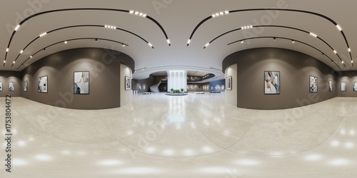 Full spherical hdri panorama 360 degrees space. backdrop for exhibitions and events. Tile floor. Marketing mock up. 3D render illustration	