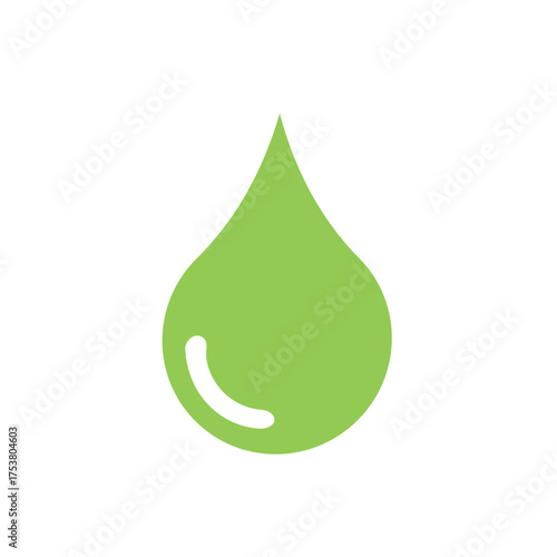 Simple, flat design green water drop or oil drop icon, symbolizing nature, purity, ecology, health, or liquid products. Ideal for environmental or cosmetic branding