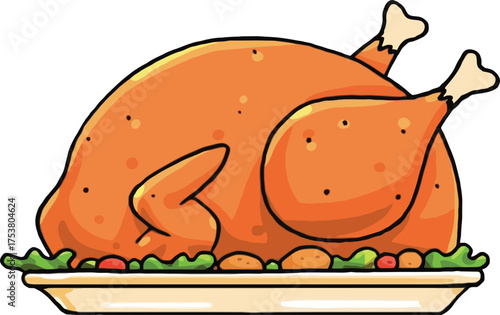 Whole Roasted Turkey Dinner Plate Illustration