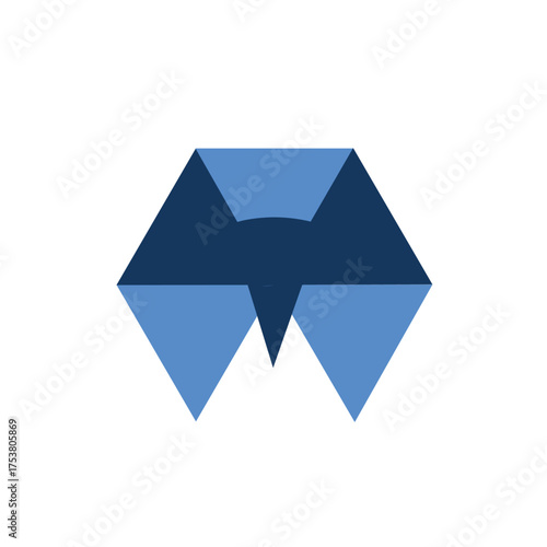 Abstract geometric logo featuring a shape resembling an arrow or a folded tie, constructed from blue polygonal segments. Symbolizes direction, formal wear, or high standards