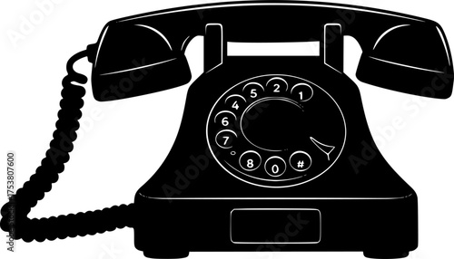 Black Vector Silhouette of Classic Telephone Receiver - Communication Icon	