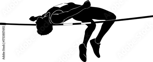 Black Vector Silhouette of Athlete Performing High Jump - Sport & Achievement	