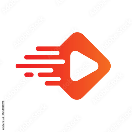 Bold and dynamic logo featuring a play button icon with motion or speed lines. Symbolizes fast video, streaming, media, or dynamic service. Great for apps or digital media