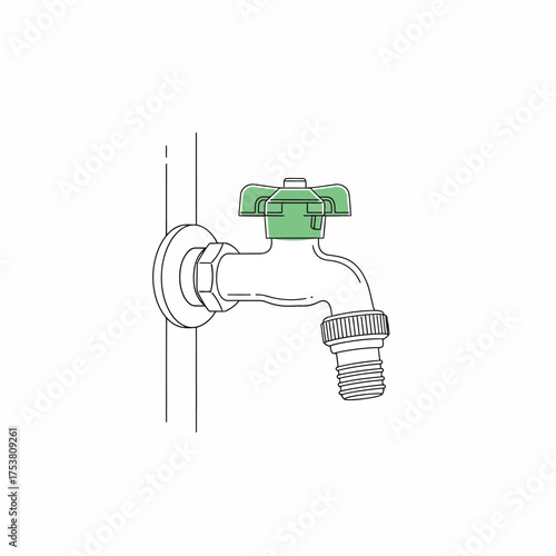 Illustration of a green tap isolated on white background plumbing fixture with a handle for controlling the flow of water symbol of water conservation and responsible usage