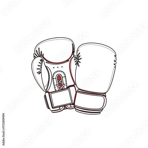 A pair of boxing gloves isolated on white background, drawn with a simple line art style, capturing the essence of sports and competition with a minimalist aesthetic touch