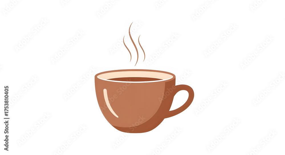 Obraz premium Vector illustration of a brown coffee cup with steam, isolated on a white background. Perfect for cafe menus and beverage icons