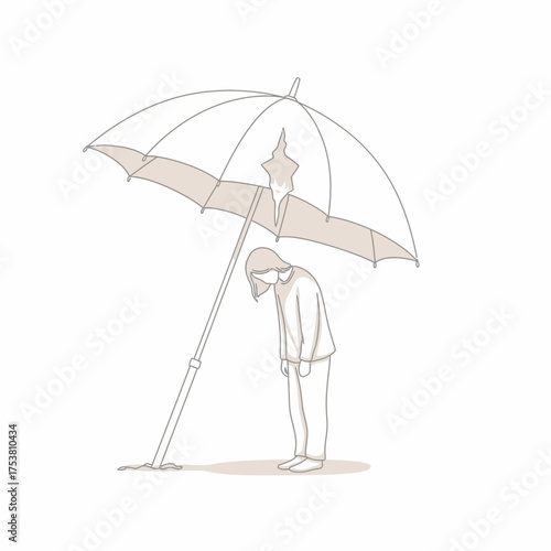 A sad person standing under a broken umbrella isolated on white background the umbrella is not working and the person is getting wet the person is feeling down and depressed