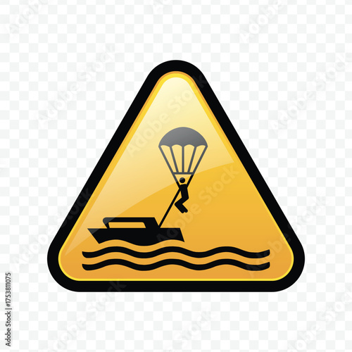 Parasailing water sport activity warning sign from a boat