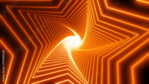 Abstract neon orange tunnel with dynamic star shape lines. Perfect for corporate presentations, music videos, and futuristic technology themes.