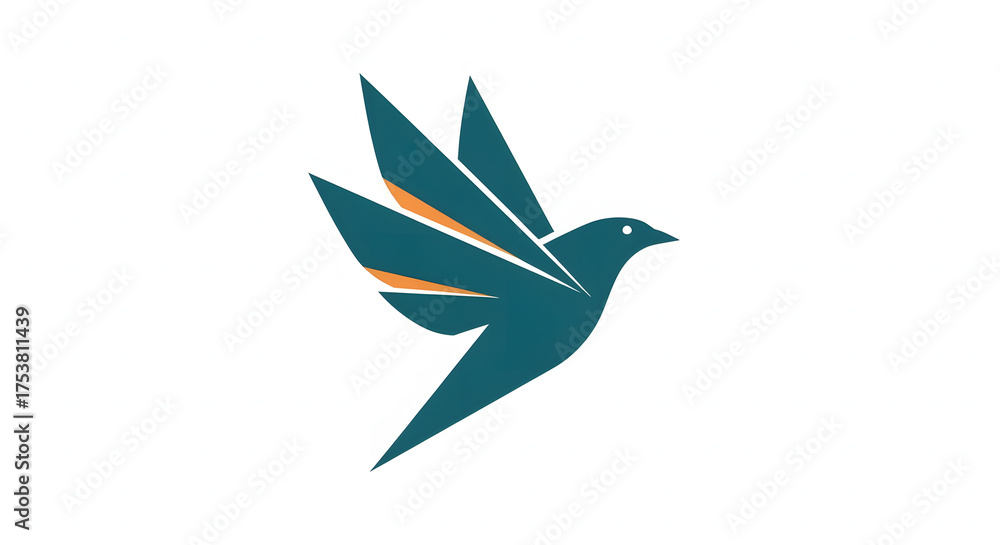 Fototapeta premium Abstract geometric bird logo icon in flight. Modern stylized swallow or dove symbol for company identity. Vector illustration of a flying animal shape