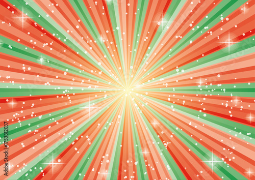 放射状に輝くクリスマスカラーの背景　キラキラ