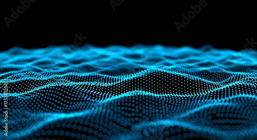 Abstract digital blue wave pattern floating against a dark background, resembling water.