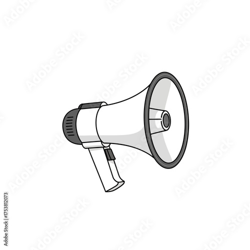 Illustration of a megaphone isolated on white background, a powerful tool for amplifying voices and messages, symbolizing communication, announcements, and the act of making oneself heard clearly