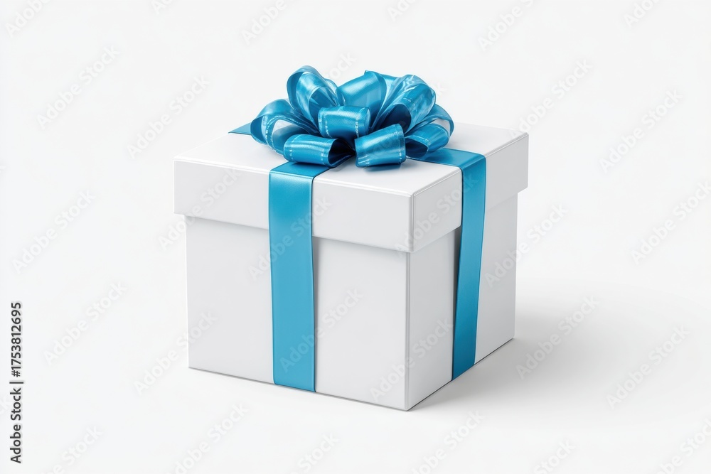 Obraz premium White gift box with blue ribbon and bow