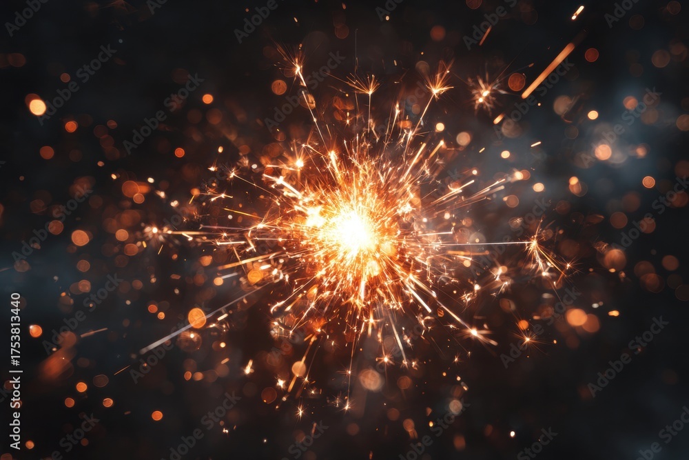 Obraz premium Golden sparkling light particles forming festive abstract background