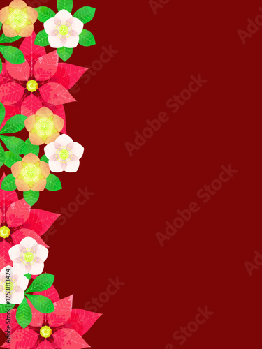 クリスマスローズとポインセチアのクリスマス風裏スト背景