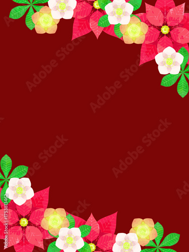 クリスマスローズとポインセチアのクリスマス風裏スト背景