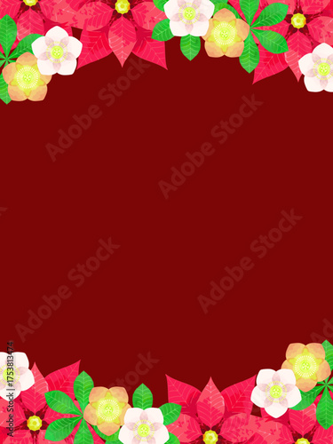 クリスマスローズとポインセチアのクリスマス風裏スト背景