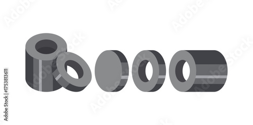 Set of gray ring magnets vector illustration