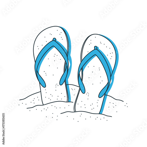 Flip flops on the beach evoke a sense of summer vacation and relaxation by the sea, isolated on white background