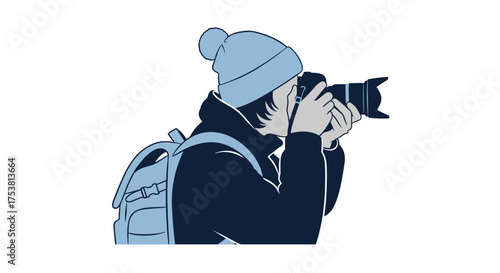 Photographer capturing unforgettable moments with professional camera outdoors, perfect for travel blogs and adventure stories, lifestyle photography