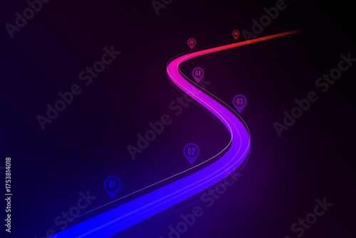 Abstract winding road infographic concept on a black background. Timeline template.