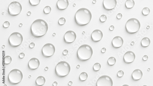 Background with liquid collagen serum drops. Transparent droplets of beauty product on white background