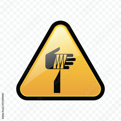 Glossy Yellow Warning Sign Icon for Hand Entrapment or Cutting Hazard