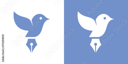 Elegant bird pen logo combining writing and freedom concept. Perfect for publishing, creative agency, education, and communication branding with minimalist modern design.