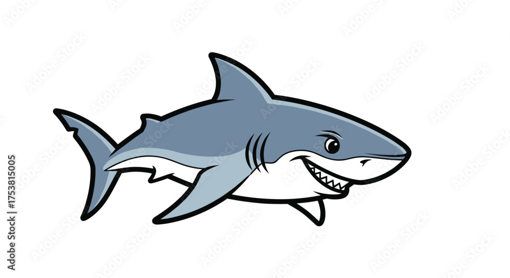 Fototapeta premium Delightful cartoon shark swimming with a playful grin, perfect for kids' designs and educational resources, radiating a fun, friendly ocean vibe