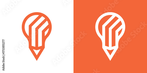Creative logo combining light bulb and pencil symbolizing idea, creativity, and innovation. Perfect for education, design, and creative branding. Minimalist, modern, and professional style.