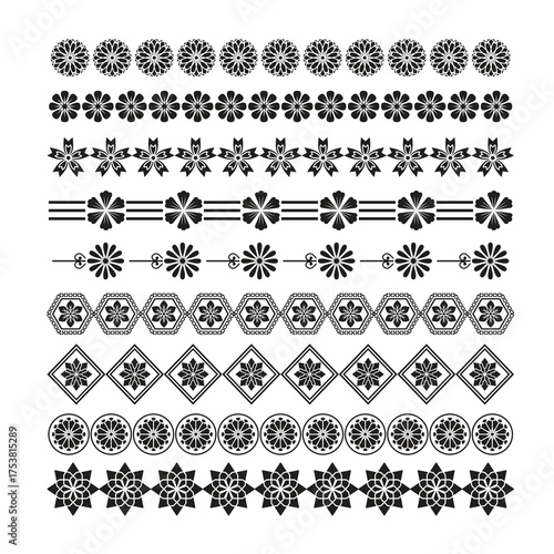 set of decorative elements for design. ornamental floral and grometric borders vector