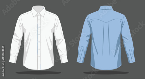 Crisp white dress shirt and casual blue button-down shirt for professional style guides and fashion presentations, showcasing versatile wardrobe essentials
