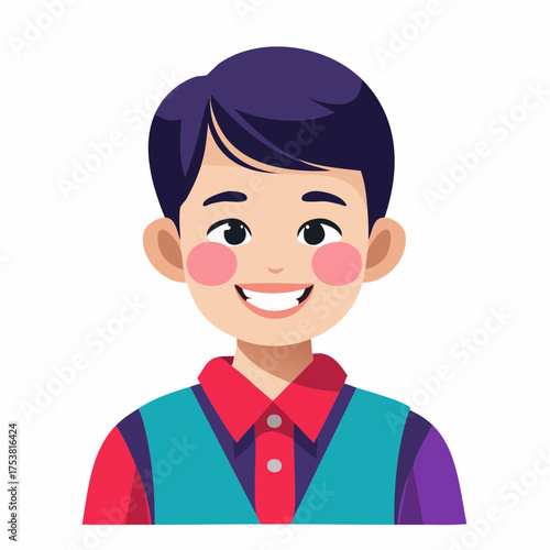 Happy young boy with purple hair and rosy cheeks.