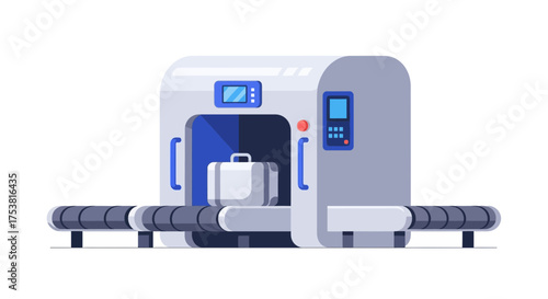 Cartoon luggage scanner system machine with suitcase at airport security
