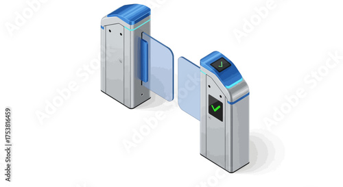 Contemporary Entryway Barrier Gates Depicted in Isometric Perspective