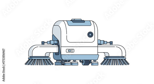 Detailed illustration of an autonomous floor cleaning sweeper machine