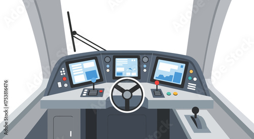 Detailed Train Control Panel Inside the Driver's Cabin Illustration