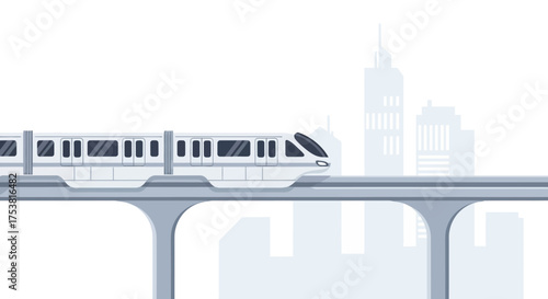 Elevated city train illustration gliding through the urban landscape