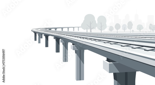 Elevated railway spanning with the urban skyline in the background